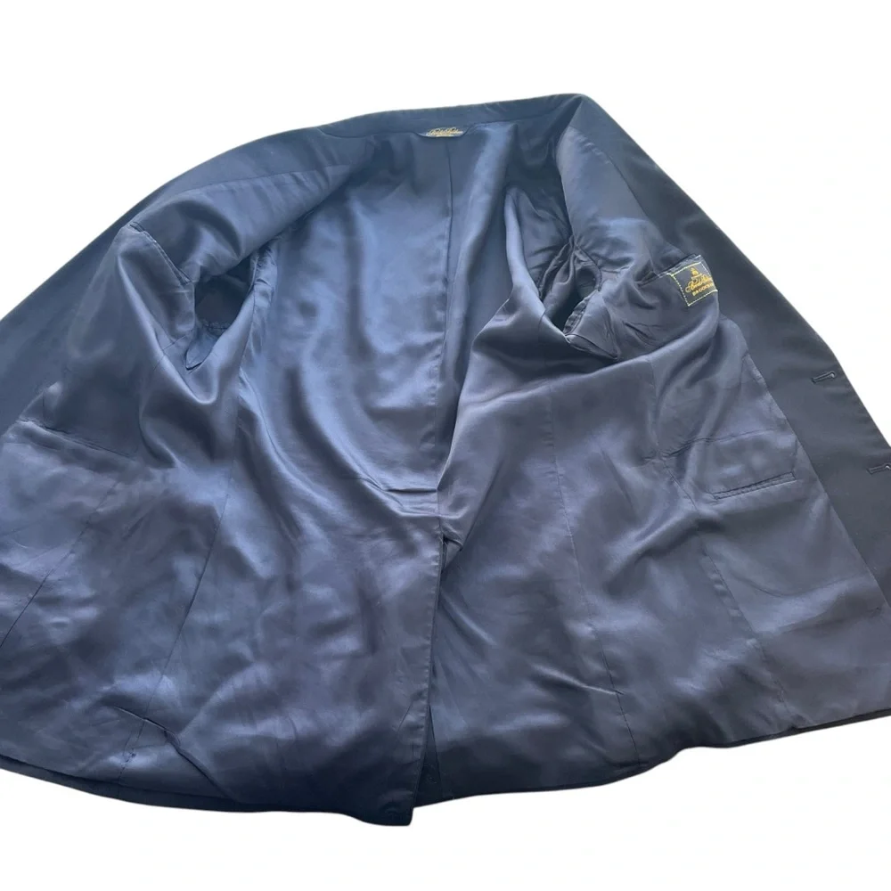 Brooks Brothers Brooksease Mens Size 42L Navy Blue Gold Buttons 100% Wool Blazer